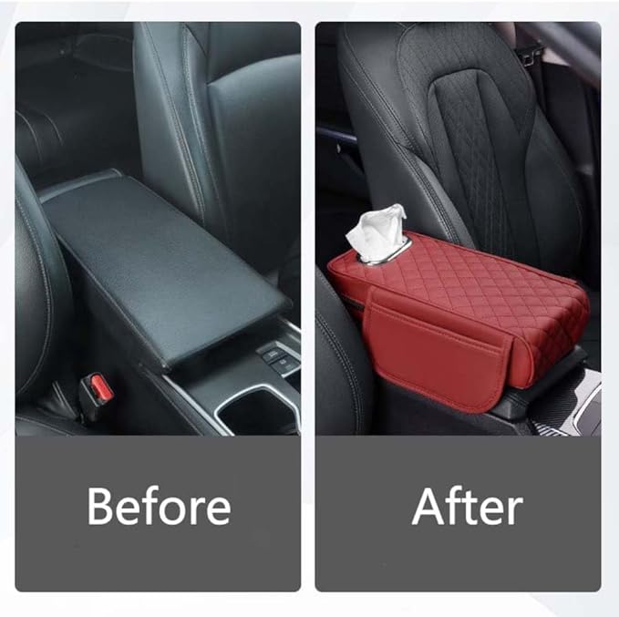 Car Armrest Pads for Hyundai Santa Fe Sport 2013 2014 2015 2016 2017 2018,Leather Center Console Covers Waterproof Anti-Slip Scratch Comfortable Automobile Protective Accessories,Black-Red
