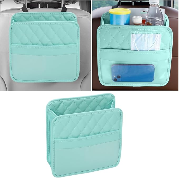Mandark Car Seat Back Organizer, PU Leather Vehicle Backseat Hanging Storage Pocket, Multipurpose Auto Travel Essentials Accessories for Kids & Adults, Universal for Most Cars (Green)