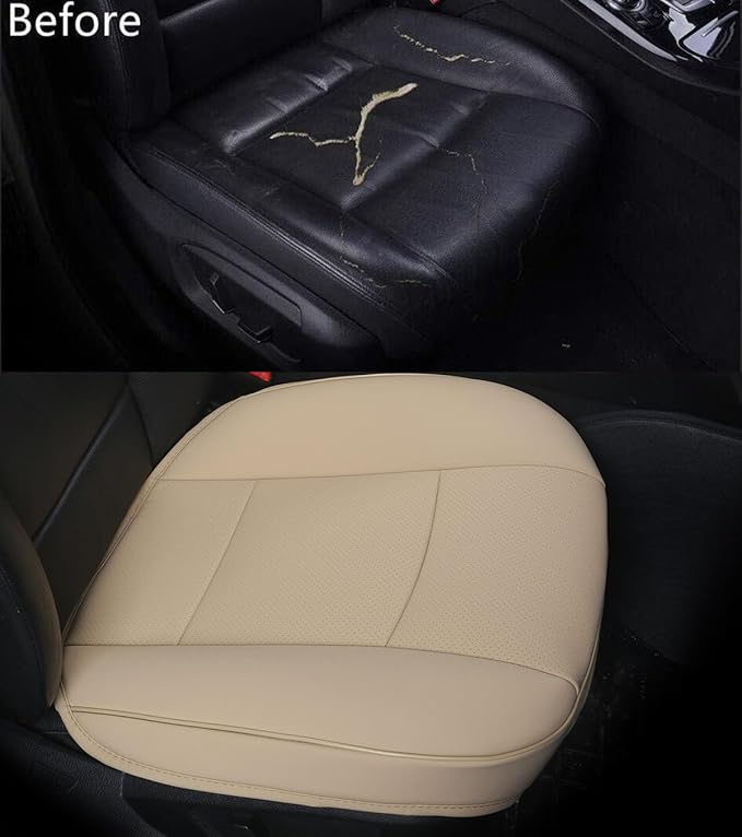 Luxury PU Leather Car Seat Cover Protector Front Car Seat Cover Seat Bottom Cover Single Seat Cover-Compatible with 90% Vehicles (Width 20.8× Deep21 × Thick 0.2 inch) (Beige)