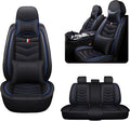 MVRVMV Seat Covers for Ford Bronco 2021-2026, Waterproof Leather Auto Seat Cover with 2* Neck Pillow and 2* Lumbar Support (5 Seat Luxury,Black-Blue)