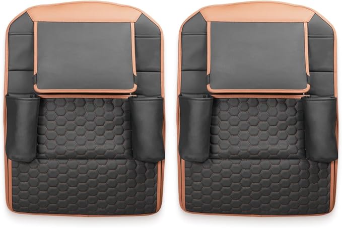 Owleys Car Seat Organizer Backseat Back Organizers & Storage Of Automotive Seatback Toy Organization For Kids Black Brown Tan 2 pc