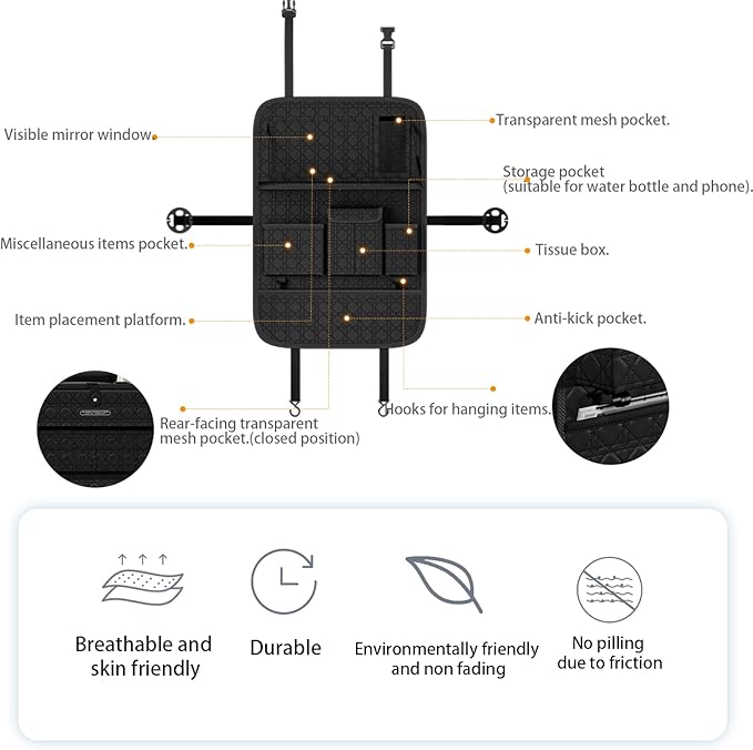 GMQ Backseat Car Organizer 1 Pack, Car Back Seat Organizers with Tray,Multifunctional Car Seat Back Organizer with Foldable Tablet Holder (Black, 1 PC)
