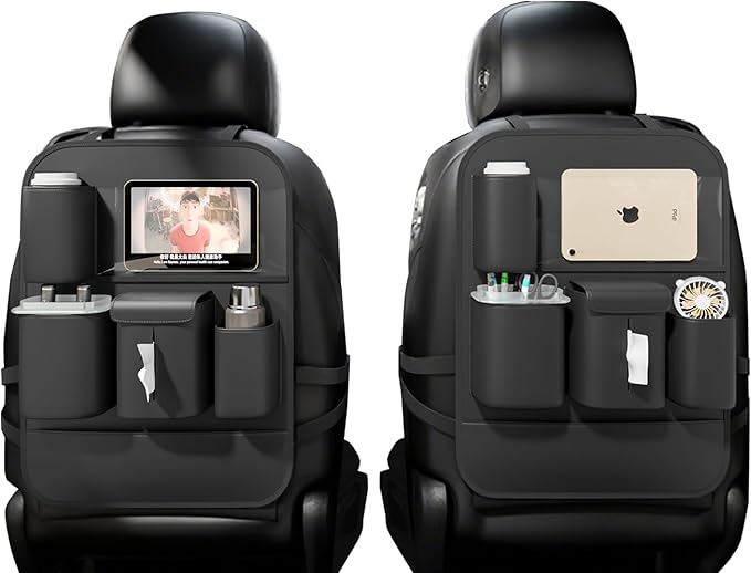 GMQ Backseat Car Organizer with Touch Screen,Protectors Kick Mats Travel Accessories for Kids,Multifunctional Seat Back Organizer Car Travel Organizer Accessories (Black, 2PCS)
