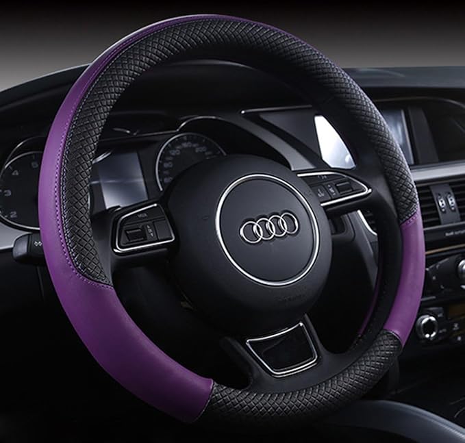 Automotive Steering Wheel Cover Leather Anti Slip Wrap 15",Purple