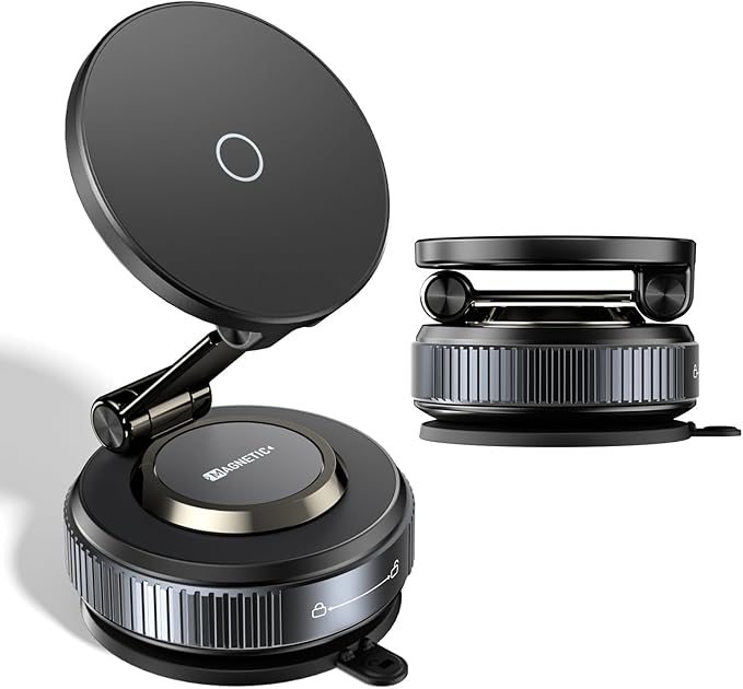 Vacuum Magnetic Phone Holder, 360° Adjustable Magnetic Car Phone Holder, 2025 Upgraded Magsafe Suction Cup Phone Mount for Your Car/Gym/Mirror Mount for iPhone & Android