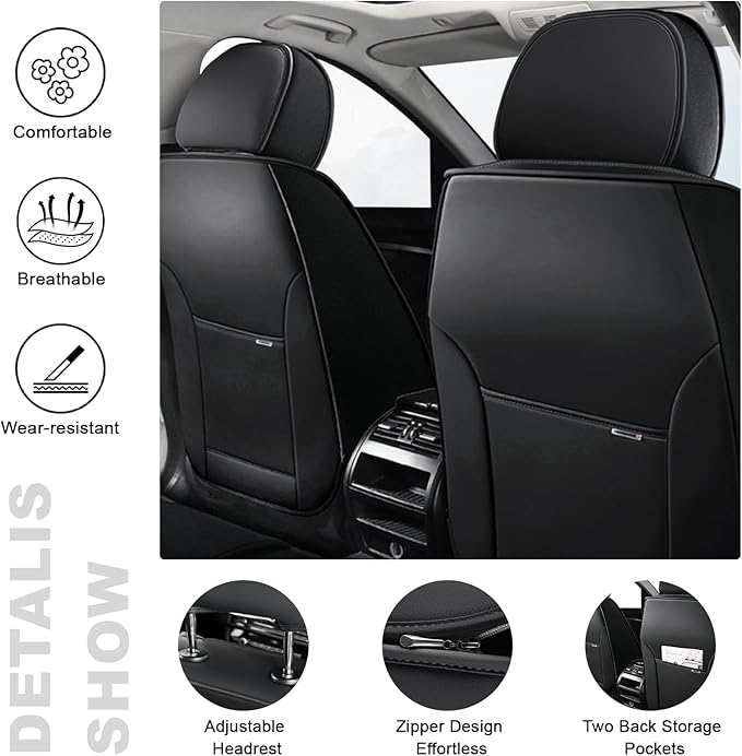 AREKA 2 Seat Covers for Honda Civic 2002-2026 Breathable Car Seat Covers,Anti-Slip Waterproof Car Seat Protectors with Airbag,Automotive Vehicle Cushion with Storage Pockets (Standard,Brown)