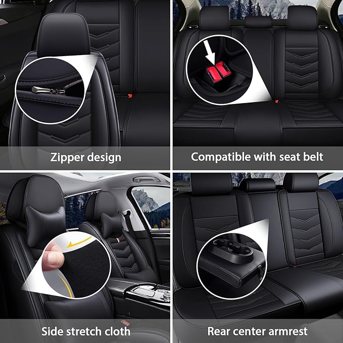 MVRVMV Luxury Car Seat Covers for Honda Pilot 2010-2026, Wear-Resistant Front and Rear Seat Cover with 2* Neck Pillow and 2* Lumbar Support (8 Seat Luxury, Black