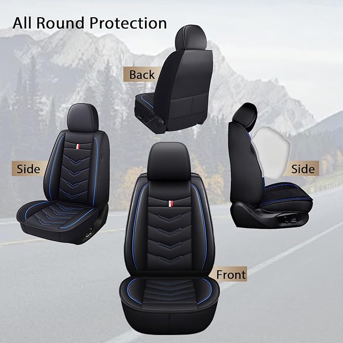 MVRVMV Seat Covers for Ford Edge 2007-2024, Waterproof Leather Auto Seat Cover (5 Seat Standard,Black-Blue)