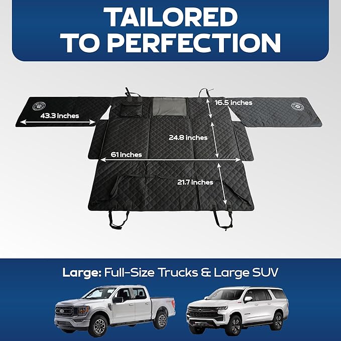 Ruff Liners Large Back Seat Extender for Dogs, Black – As Seen on Shark Tank – Flat Bridge Platform for Full-Size Trucks, Stable Base, 400lb Support, Waterproof – Rigid Back Seat Cover for Dogs