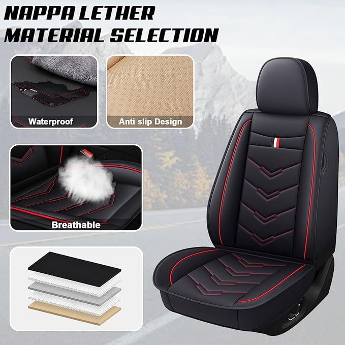 MVRVMV 5-Seat Car Seat Covers for Honda Pilot 2010-2026, Waterproof Non-Slip Wear-Resistant Leather Seat Cover (5 Seat Standard, Black-Red)