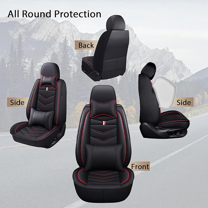 MVRVMV Luxury Car Seat Covers for Ford Explorer 2012-2026, Nappa Leather Auto Seat Cover with 2 Neck Pillows and 2 Lumbar Supports (5 Seat Luxury, Black-Red)