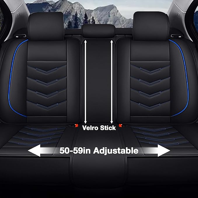 MVRVMV Car Seat Covers for Ford Explorer 2012-2026, Waterproof & Wear-Resistant Front and Rear Seat Protectors with 2* Neck Pillow and 2* Lumbar Support (7 Seat Luxury, Black-Blue