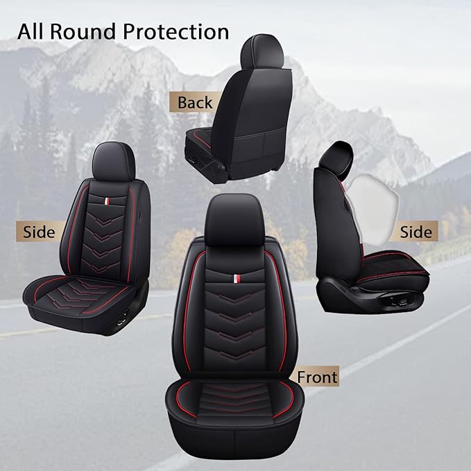 MVRVMV 5-Seat Car Seat Covers for Honda Pilot 2010-2026, Waterproof Non-Slip Wear-Resistant Leather Seat Cover (5 Seat Standard, Black-Red)