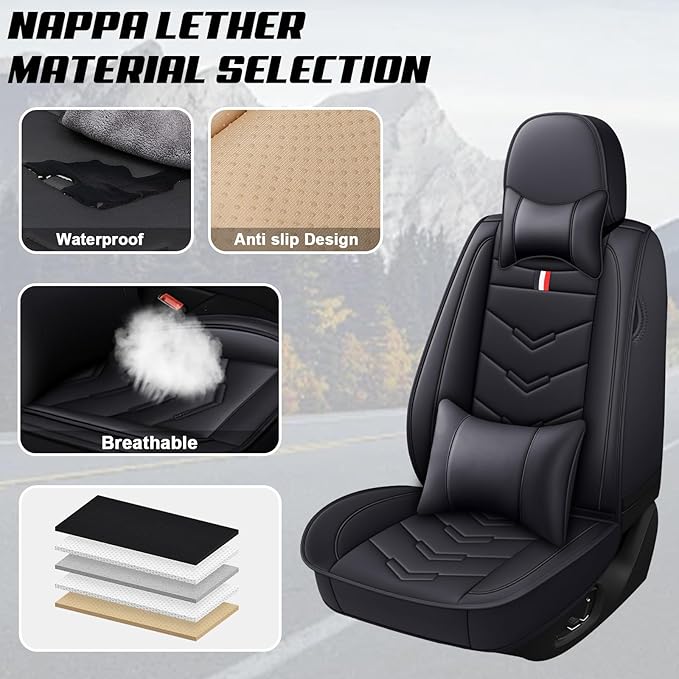 MVRVMV Luxury Car Seat Covers for Honda Pilot 2010-2026, Nappa Leather Auto Seat Cover with 2 Neck Pillows and 2 Lumbar Supports (5 Seat Luxury, Black)