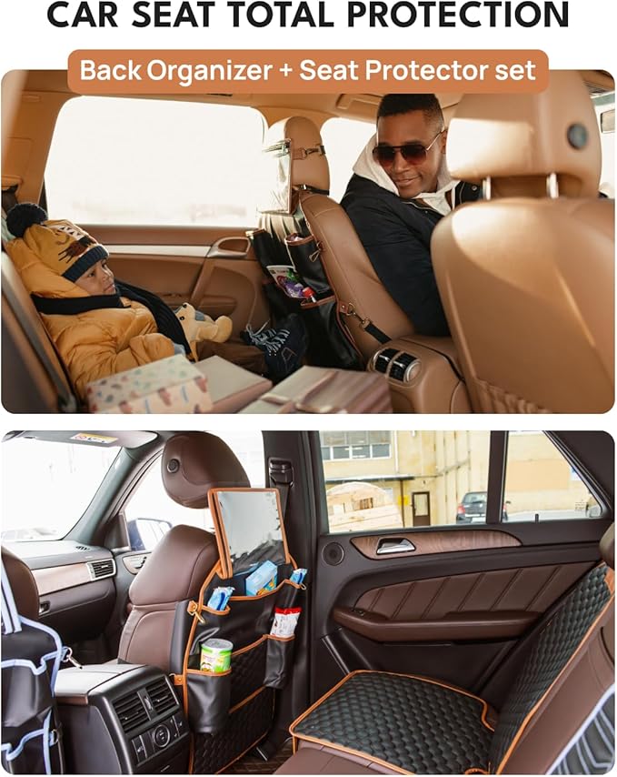 Owleys Set Seat Back Organizer & Car Seat Protector Hexy Waterproof & Non-Slip Protector for Child Car Cushion for Leather and Fabric Seats