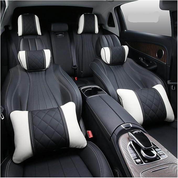 Luxury NAPPA Headrest Compatible For Mercedes Maybach S-Class Leather Lumbar Pillows Car Neck Travel Seat Cushion Support Car Accessories(Beige coffee)