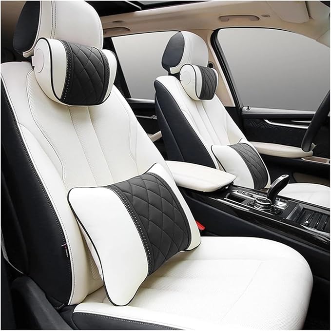 Luxury NAPPA Headrest Compatible For Mercedes Maybach S-Class Leather Lumbar Pillows Car Neck Travel Seat Cushion Support Car Accessories(Carbon Fiber)