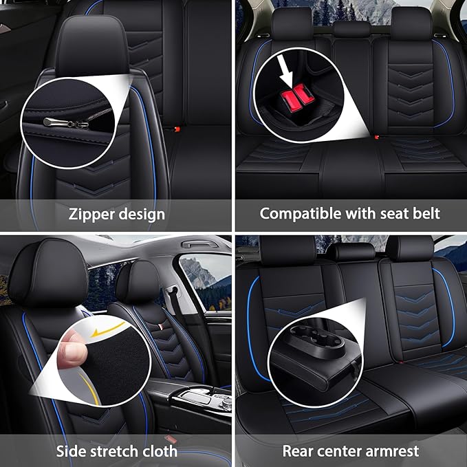 MVRVMV 5-Seat Car Seat Covers for Ford Explorer 2012-2026, Waterproof Non-Slip Wear-Resistant Leather Seat Cover (5 Seat Standard, Black-Blue)