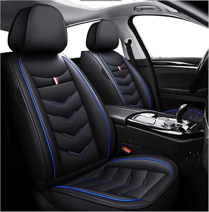 MVRVMV Seat Covers for Ford Explorer 2007-2026, Waterproof Leather Auto Seat Cover (2 Seat Standard,Black-Blue)