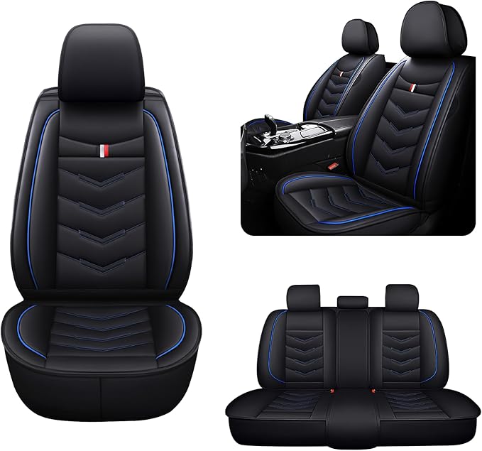 MVRVMV 5-Seat Car Seat Covers for Honda Pilot 2010-2026, Waterproof Non-Slip Wear-Resistant Leather Seat Cover (5 Seat Standard, Black-Blue)