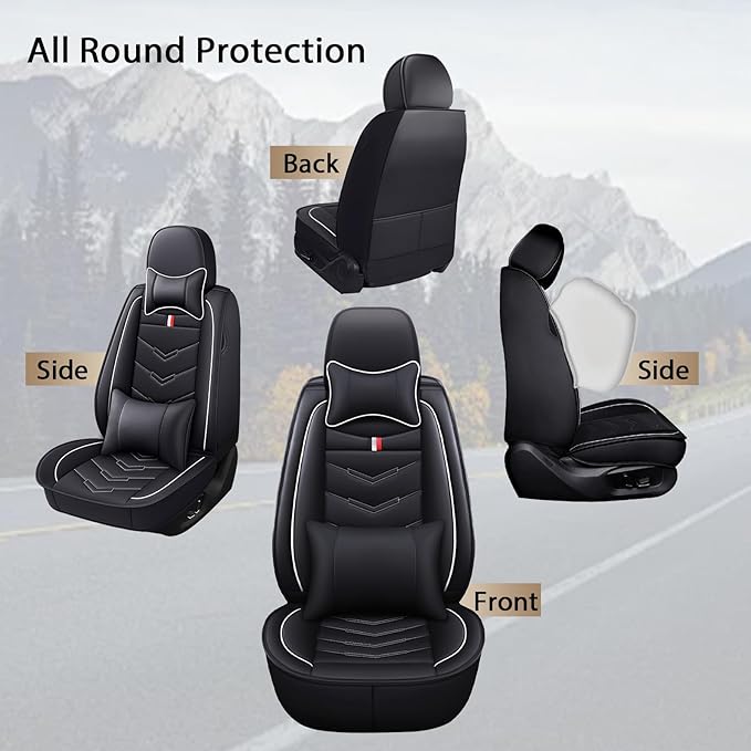 MVRVMV Luxury Car Seat Covers for Honda Pilot 2010-2026, Nappa Leather Auto Seat Cover with 2 Neck Pillows and 2 Lumbar Supports (2 Seat Luxury, Black-White)