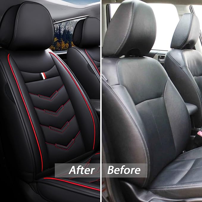 MVRVMV for Ford Bronco 2021-2026 Seat Covers, Waterproof Leather Seat Cover (2 Seat Standard,Black-Red)