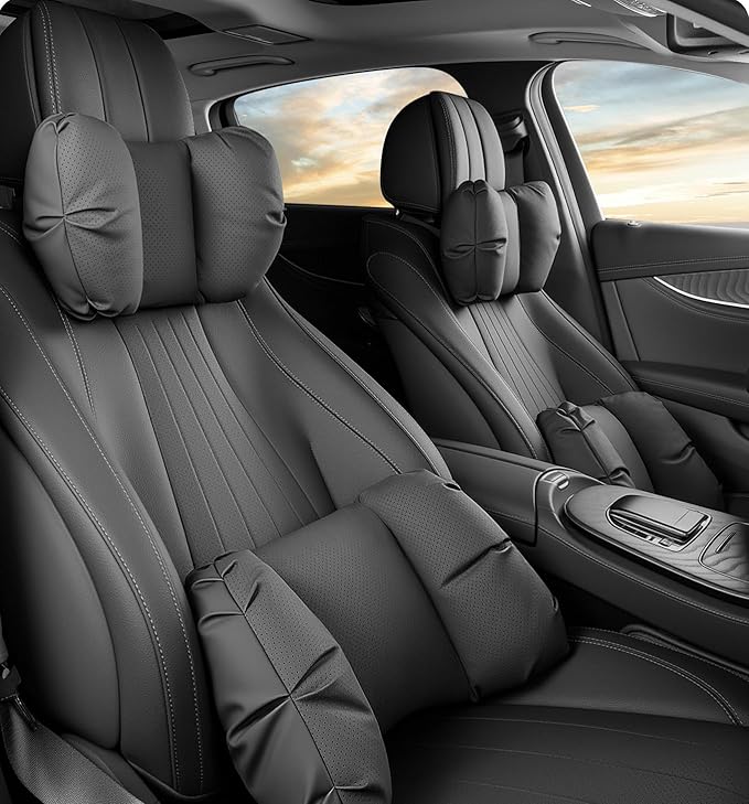 Car Neck Pillow & Lumbar Support for Mazda MX-5 Miata 2019-2023 Ergonomic Breathable Mesh Auto Seat Back Cushion Headrest,Black-Lumbar Support