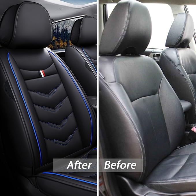 MVRVMV 8 Seat Covers for Honda Pilot 2010-2026, Waterproof Anti-Slip Car Seat Cover Compatible with Airbags (8 Seat Standard, Black-Blue