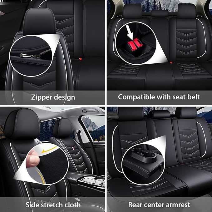 MVRVMV 2-Seat Car Seat Covers for Honda Pilot 2010-2026, Waterproof Non-Slip Wear-Resistant Leather Seat Cover (2 Seat Standard, Black-White)