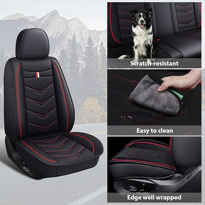 MVRVMV 5-Seat Car Seat Covers for Honda Pilot 2010-2026, Waterproof Non-Slip Wear-Resistant Leather Seat Cover (5 Seat Standard, Black-Red)
