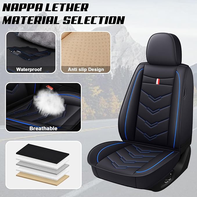 MVRVMV Seat Covers for Ford Expedition 2007-2026, Waterproof Leather Auto Seat Cover (5 Seat Standard,Black-Blue)