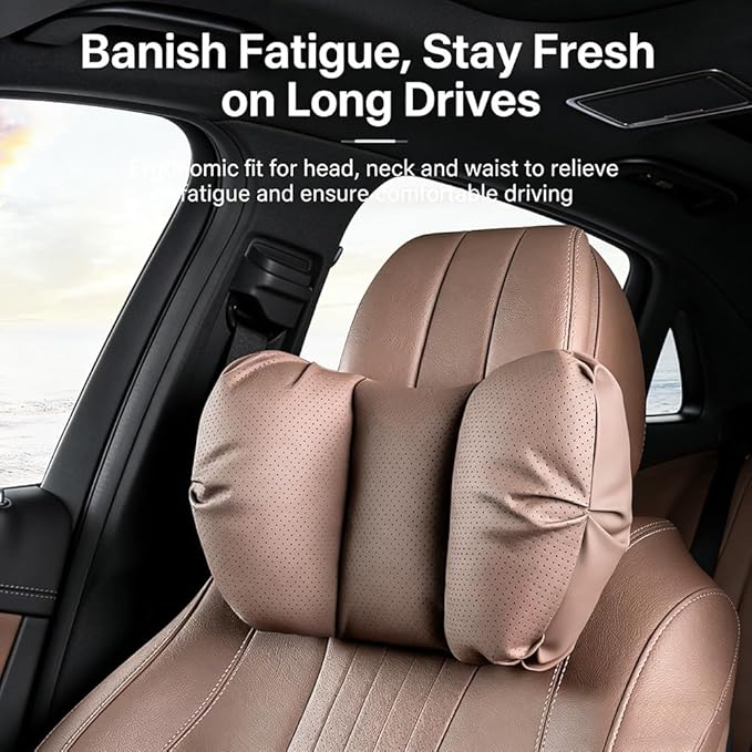 Car Neck Pillow & Lumbar Support for Mazda MX-5 Miata 2019-2023 Ergonomic Breathable Mesh Auto Seat Back Cushion Headrest,Brown-Lumbar Support