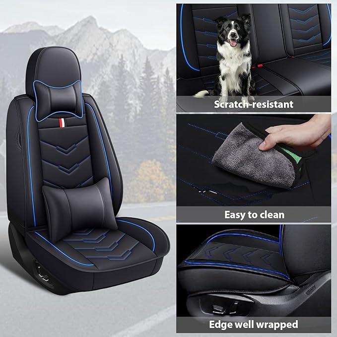 MVRVMV Luxury Car Seat Covers for Honda Pilot 2010-2026, Wear-Resistant Front and Rear Seat Cover with 2* Neck Pillow and 2* Lumbar Support (8 Seat Luxury, Black-Blue