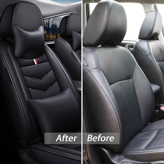 MVRVMV Luxury Car Seat Covers for Honda Pilot 2010-2026, Wear-Resistant Front and Rear Seat Cover with 2* Neck Pillow and 2* Lumbar Support (8 Seat Luxury, Black