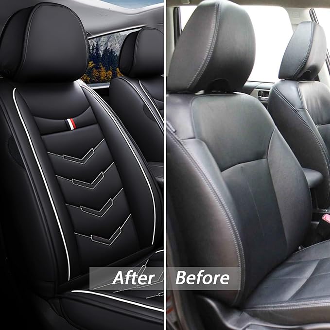 MVRVMV 3 Row 7 Seater Seat Covers for Ford Explorer 2012-2026, Airbag Compatible Front and Rear Split Bench Leather Auto Seat Protectors (7 Seat Standard, Black-White