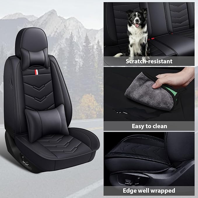 MVRVMV Luxury Car Seat Covers for Honda Pilot 2010-2026, Wear-Resistant Front and Rear Seat Cover with 2* Neck Pillow and 2* Lumbar Support (8 Seat Luxury, Black