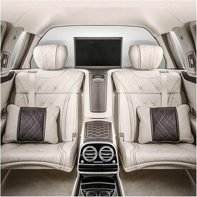 Luxury NAPPA Headrest Compatible For Mercedes Maybach S-Class Leather Lumbar Pillows Car Neck Travel Seat Cushion Support Car Accessories(Carbon Fiber)