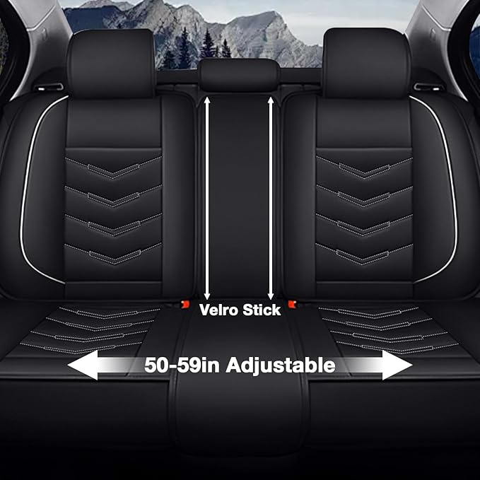 MVRVMV 3 Row 7 Seater Seat Covers for Ford Explorer 2012-2026, Airbag Compatible Front and Rear Split Bench Leather Auto Seat Protectors (7 Seat Standard, Black-White