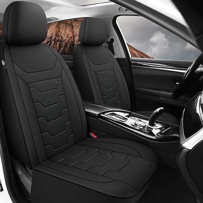 CAROMOP Breathable Car Seat Cover 2 Front Seats, 3D Air Mesh Cloth Seat Covers for Cars, Universal Fit Automotive Car Interior Covers for SUV Vans Sedans Trucks(Black)