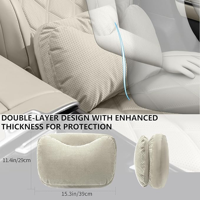 Car Lumbar Support Pillow, Suede Car Seat Back Support Pillow for Driving Lower Back Support Cushion for Pain Relief, Universal for Cars SUVs Sedan Home Office (Beige)