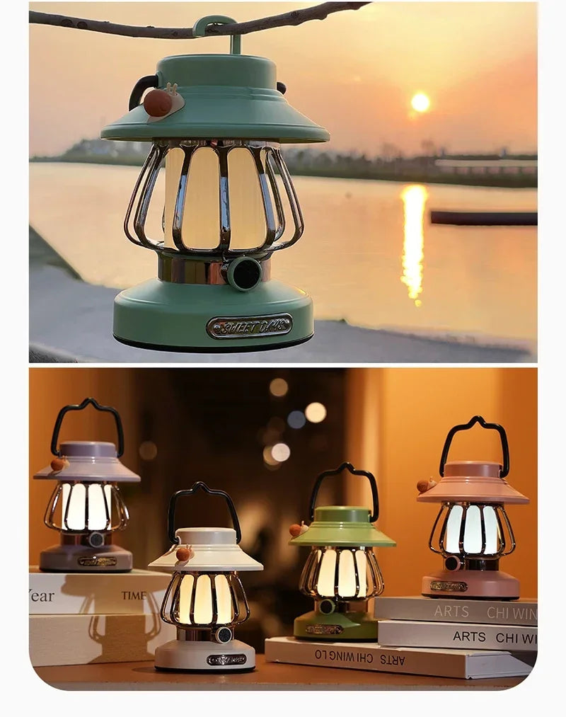 Camping  Night Lights USB C Rechargeable 3 Colors Stepless Dimming Night Light Outdoor Portable Emergency Retro LED Camping Lamp