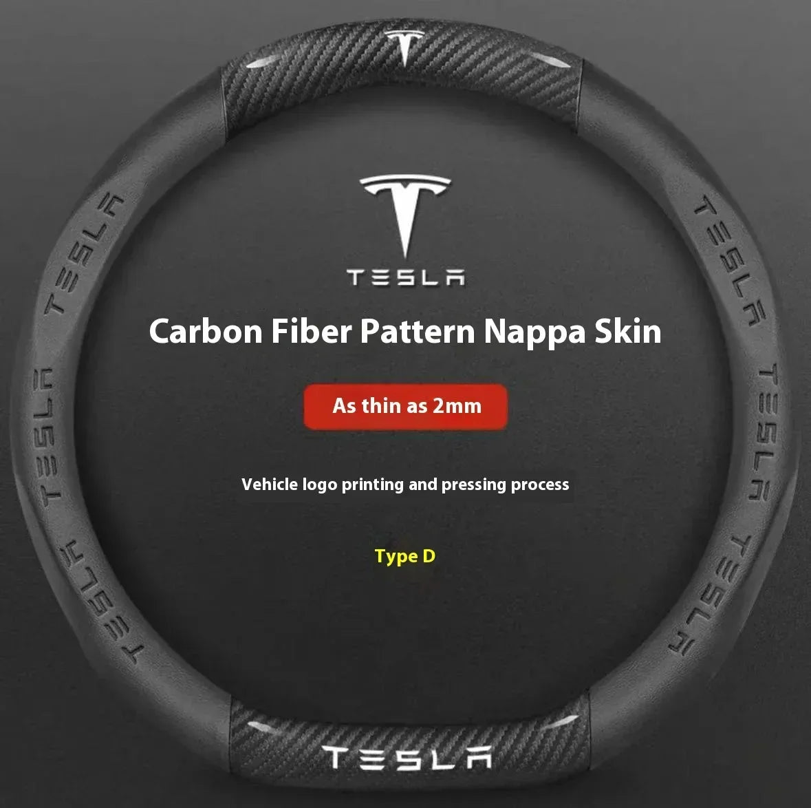 Tesla Carbon Fiber Leather Steering Wheel Cover