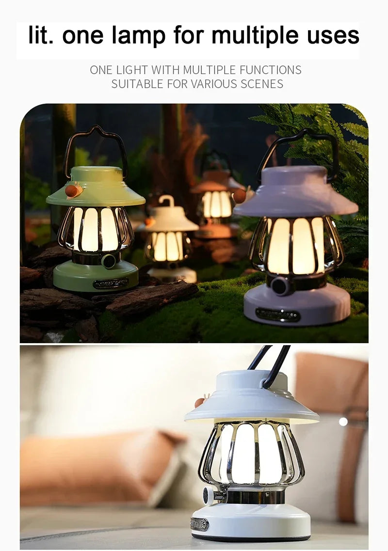 Camping  Night Lights USB C Rechargeable 3 Colors Stepless Dimming Night Light Outdoor Portable Emergency Retro LED Camping Lamp