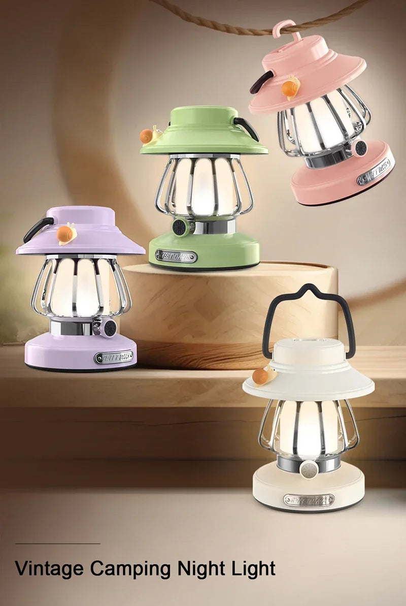 Camping  Night Lights USB C Rechargeable 3 Colors Stepless Dimming Night Light Outdoor Portable Emergency Retro LED Camping Lamp