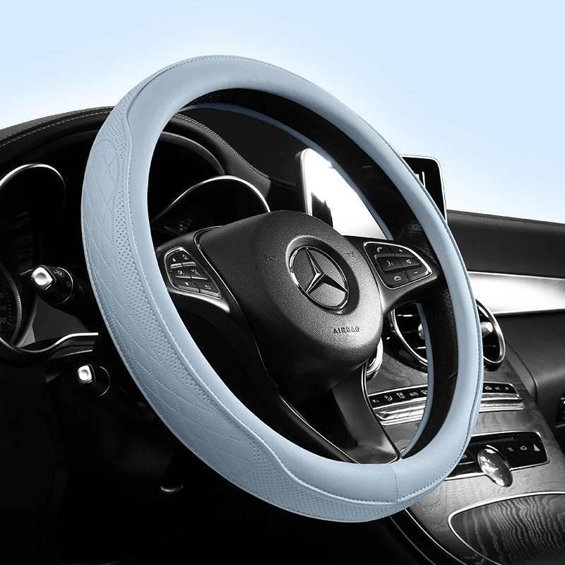 Leather Car Steering Wheel Cover – Universal Fit, 15 Inch (38 cm)